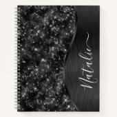 Metallic Black Glitter Personalized Notitieboek (Voorkant)