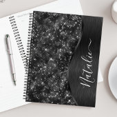 Metallic Black Glitter Personalized Planner