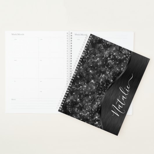 Metallic Black Glitter Personalized Planner (Display)