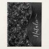 Metallic Black Glitter Personalized Planner (Voorkant)