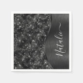 Metallic Black Glitter Personalized Servet (Voorkant)
