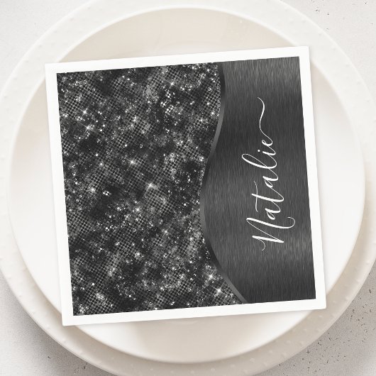 Metallic Black Glitter Personalized Servet