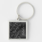 Metallic Black Glitter Personalized Sleutelhanger (Voorkant)