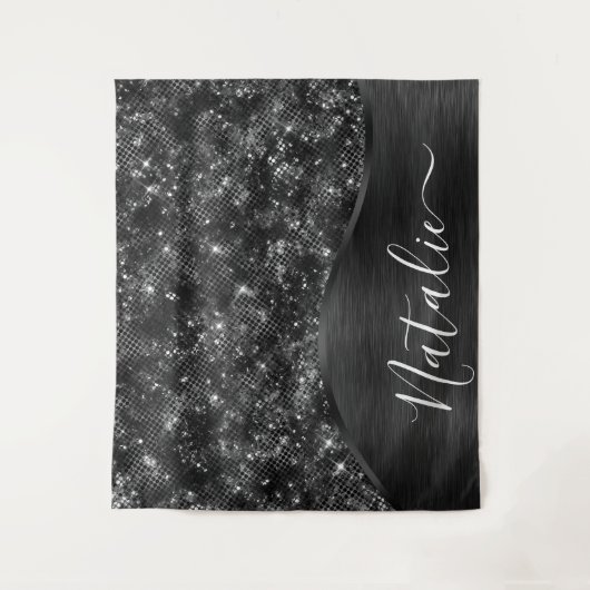 Metallic Black Glitter Personalized Wandkleed (Voorkant)