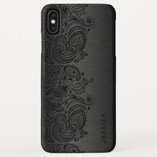 Metallic Black met zwarte Paisley Lace Case-Mate iPhone Case (Achterkant)