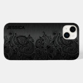 Metallic Black met zwarte Paisley Lace Case-Mate iPhone Case (Achterkant (horizontaal))