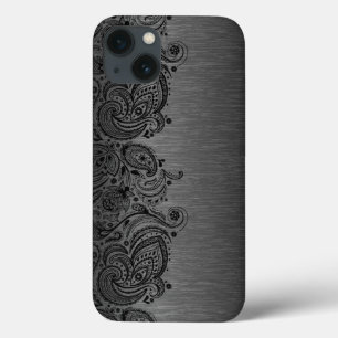 Metallic Black met zwarte Paisley Lace iPhone 13 Hoesje