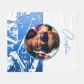 Metallic blauw en wit aangepaste foto met naam fleece deken (Voorkant (Horizontaal))
