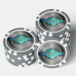 Metallic Blauw Groene Stalen trompe l’œil Monogram Poker Chips