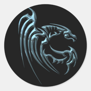 Metallic blauwe draak met strepen ronde sticker