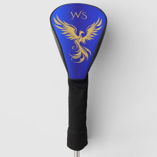 Metallic Blauwe Gouden Phoenix Monogram Initialen Golfheadcover (Voorkant)