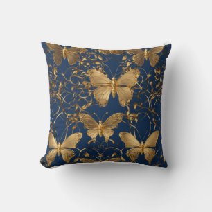 Metallic blauwe vlinders met gouden wijnstokken kussen
