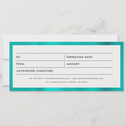 Metallic Blauwgroen Business Cadeaubon (Voorkant)