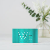 Metallic Blauwgroen Turquoise Monogram Modern Mini Visitekaartje (Staand voorkant)