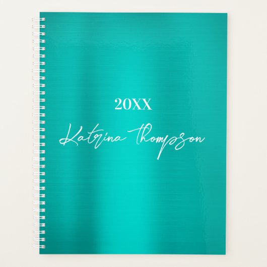 Metallic Blauwgroen Turquoise Signature Script Planner (Voorkant)