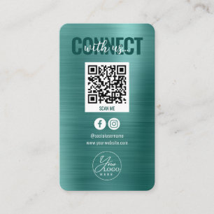 Metallic Blauwgroen Verbind met US Social Media QR Visitekaartje