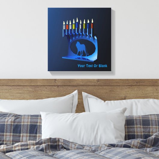 Metallic Blue Chanukkah Menorah Canvas Afdruk (Insitu (Slaapkamer))