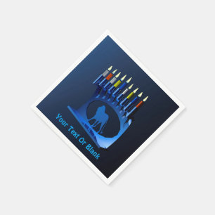 Metallic Blue Chanukkah Menorah Servet