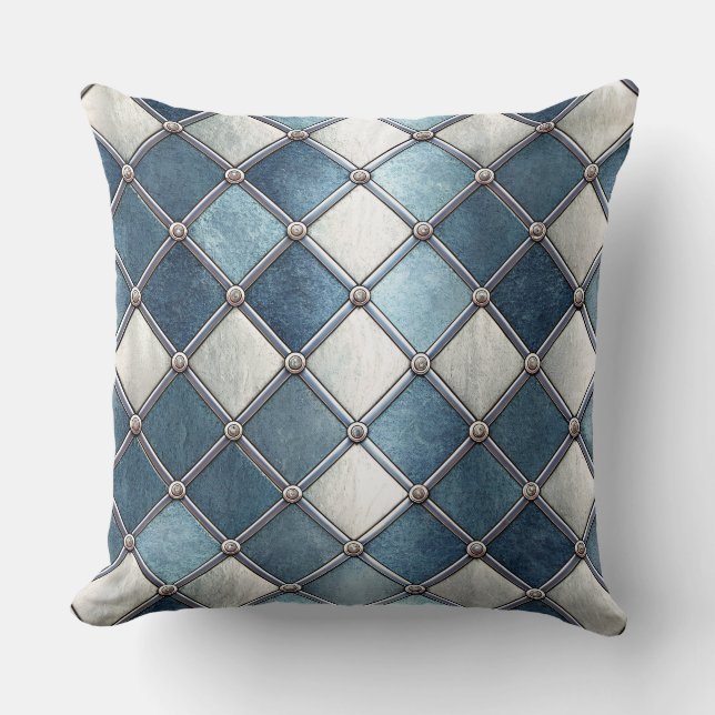 Metallic Blue Diamond - Geometric Industrial Kussen (Voorkant)