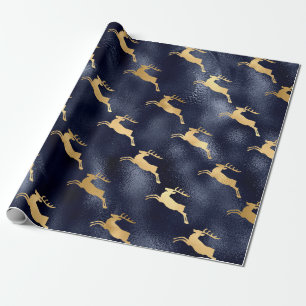 Metallic Blue en Golden Reindeer Cadeaupapier