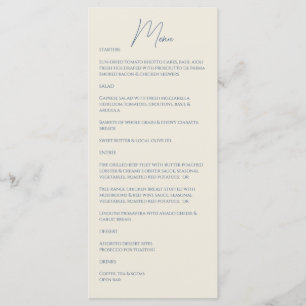 Metallic Blue · Handgeschreven script bruiloft Menu