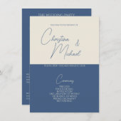 Metallic Blue · Handgeschreven script bruiloft pro Informatiekaartje (Voorkant / Achterkant)