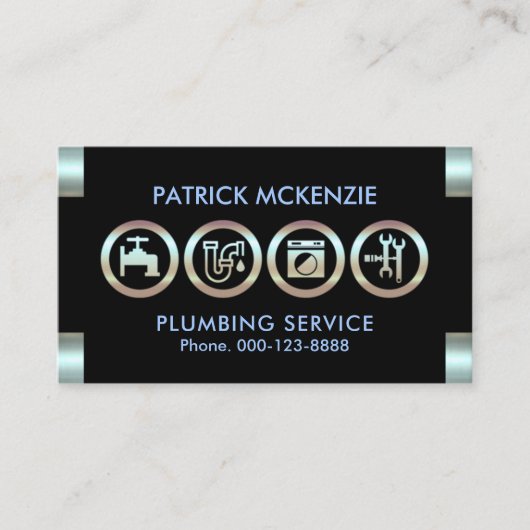Metallic Blue Plumber Logo Tabs Plumbing Visitekaartje (Voorkant)
