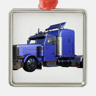 Metallic Blue Semi Tractor Trailer Truck Metalen Ornament