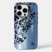 Metallic Blue Texture Blue Swirl Accent Monogram Case-Mate iPhone Case (Achterkant)