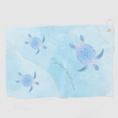 Metallic Blue Turtle Sky Blue Ink Monogram Golf to Golfhanddoek (Horizontaal)