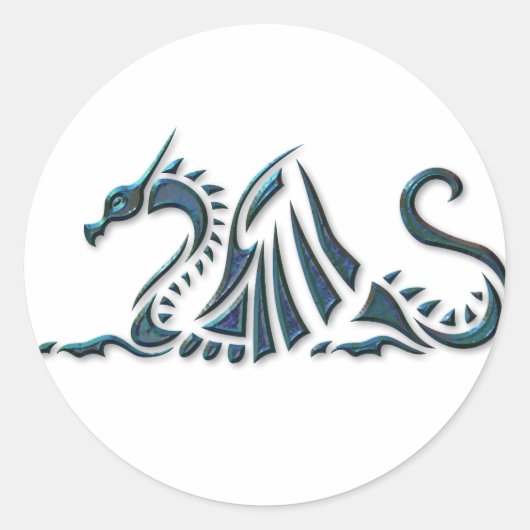 Metallic Blue Zee Dragon Ronde Sticker (Voorkant)