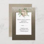 METALLIC BRONZEN GLITTER WITTE BLOEMEN CUSTOM RSVP (Voorkant / Achterkant)