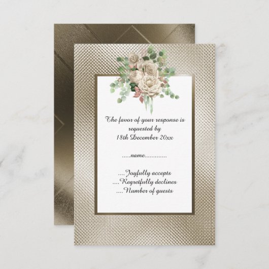 METALLIC BRONZEN RELIËF WITTE BLOEMEN CUSTOM RSVP (Voorkant / Achterkant)
