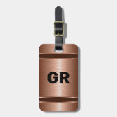 Metallic copper texture personalized black text bagagelabel (Voorkant verticaal)