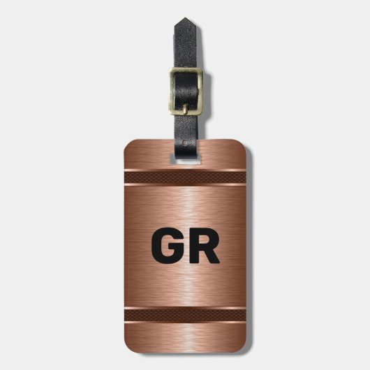 Metallic copper texture personalized black text bagagelabel (Voorkant verticaal)