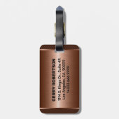 Metallic copper texture personalized black text bagagelabel (Achterkant verticaal)