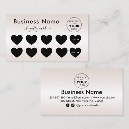 Metallic Cream Gradiënt Heart Voeg je Logo mooi to Klantenkaartje (Voorkant / Achterkant)
