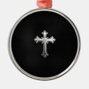 Metallic crucifix op zwart leder metalen ornament