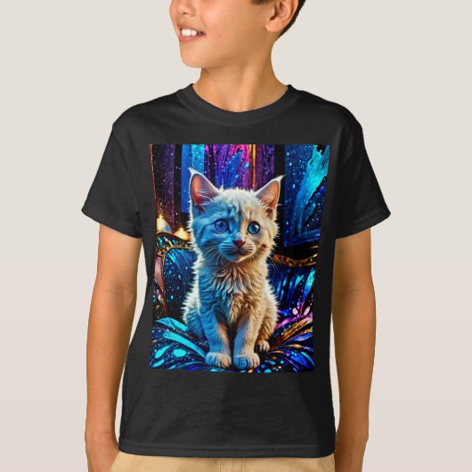 Metallic Design White Kitten T-shirt (Voorkant)