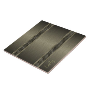 Metallic donkergroen geborsteld aluminium look tegeltje