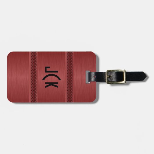Metallic donkerrood geborsteld aluminium look bagagelabel (Voorkant horizontaal)