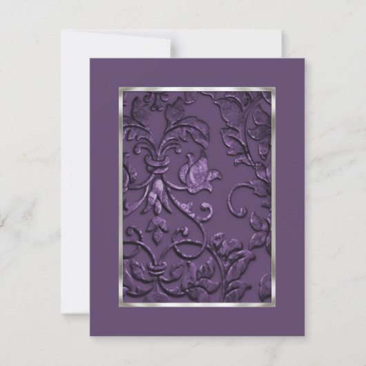 Metallic Embossed Kijk Damask in Plum Save The Date (Voorkant)