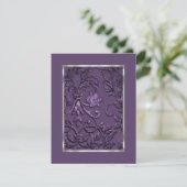 Metallic Embossed Kijk Damask in Plum Save The Date (Staand voorkant)