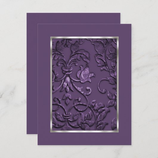 Metallic Embossed Kijk Damask in Plum Save The Date (Voorkant / Achterkant)