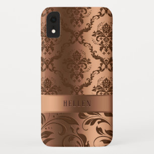 Metallic faux koper bruin damast meisjesontwerp iPhone XR hoesje