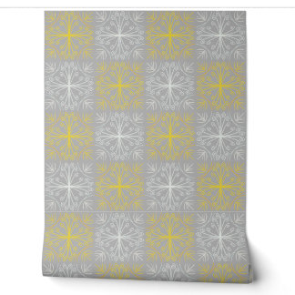 Metallic flower tile gray background behang