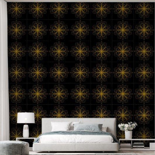 Metallic flower tile gray background behang (Slaapkamer)