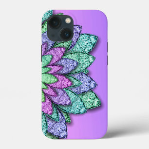 Metallic Flowers Paarse Pink iPhone 13 Mini Hoesje