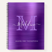 Metallic geborsteld Paars modern Script-monogram Notitieboek (Voorkant)