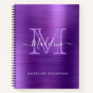 Metallic geborsteld Paars modern Script-monogram Notitieboek